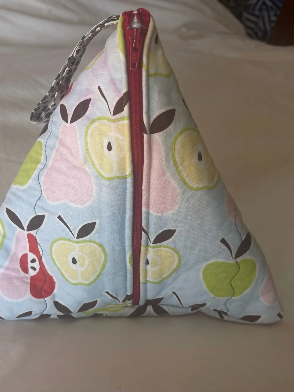 Cotton Apple Print Triangle Pouch - Pink & Green
